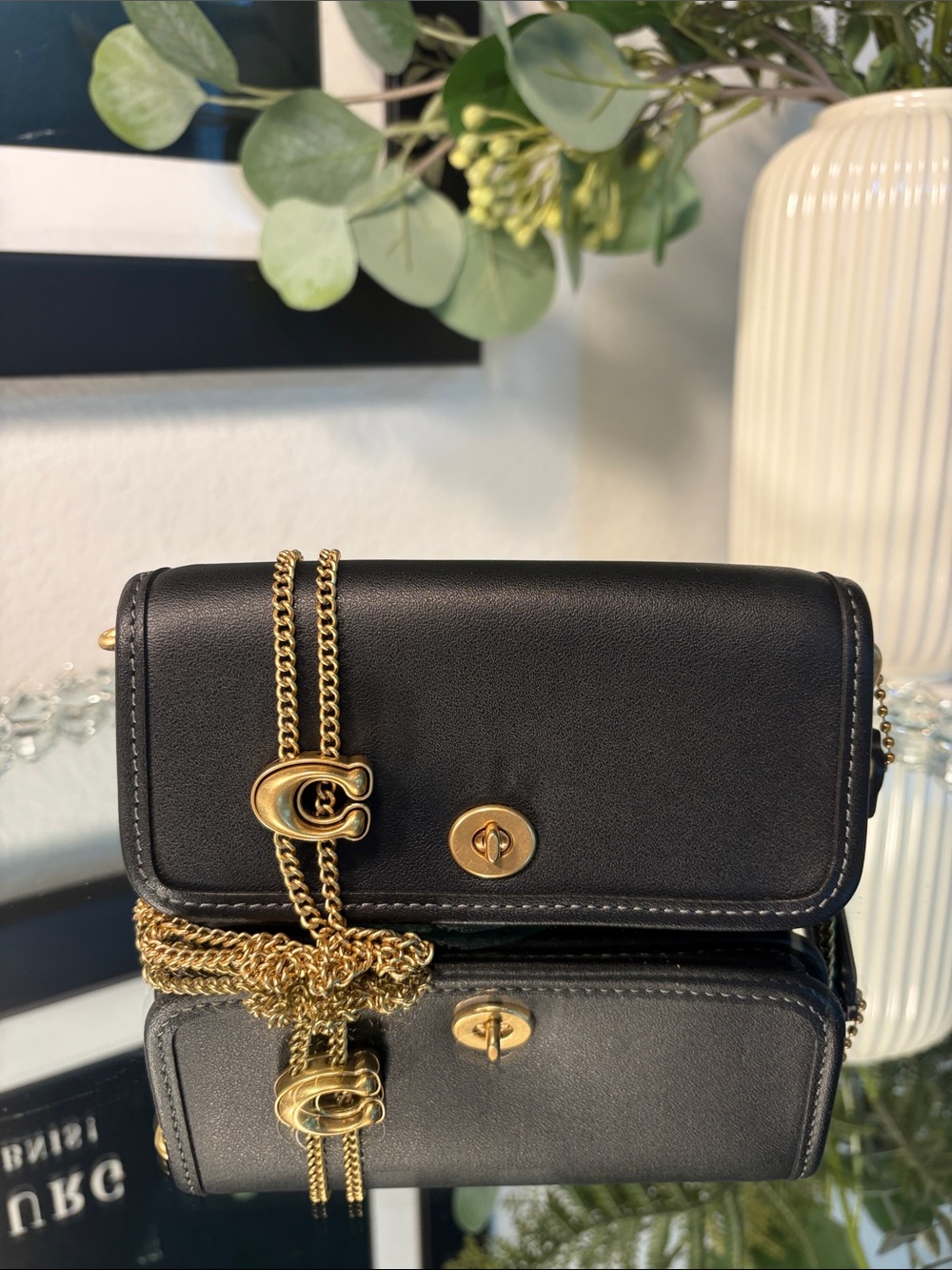 NWT Coach Dinky 14 In Black Glovetanned Leather